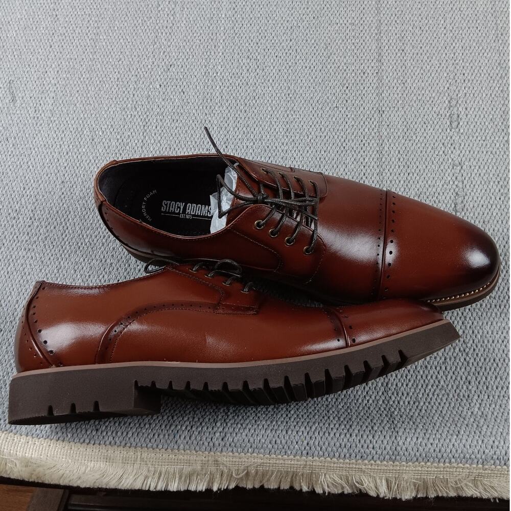Stacy Adams Barcliff Dress Shoes Men's 12W Cherry Cognac Leather Oxford Cap Toe - Picture 4 of 10